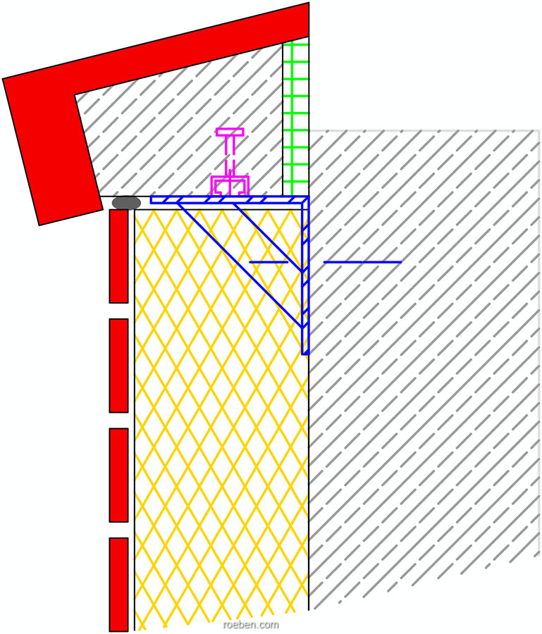 Zeichnung Fertigfensterbank mit Klinkerriemchen für WDVS