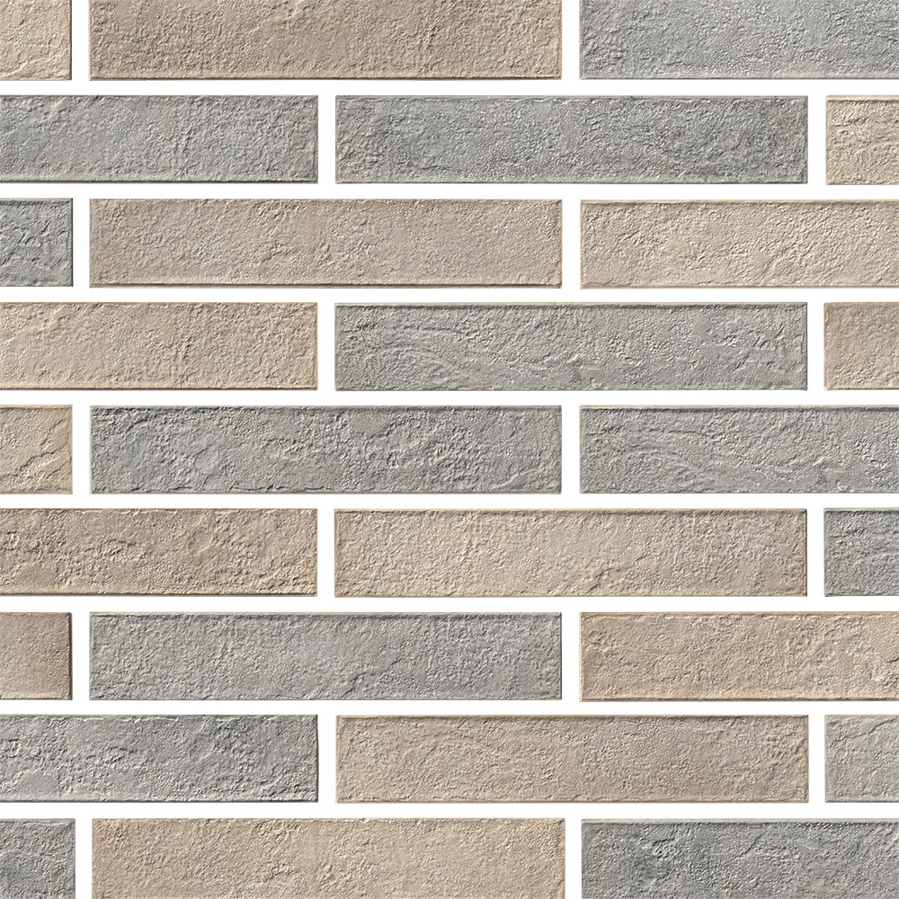 Ziegelwand mit abwechselnd grauen und beigen Steinen.