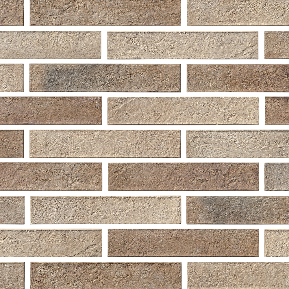 Klinkerwand in erdigen Farben.
