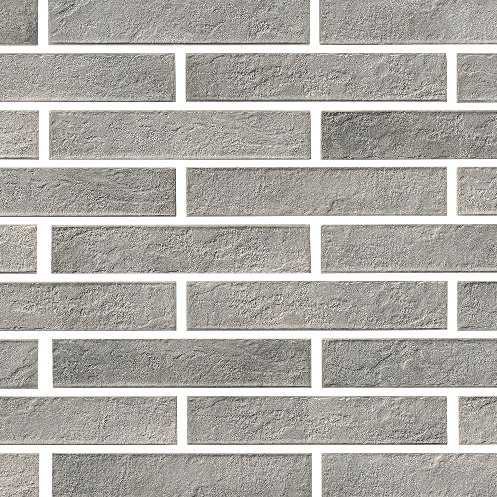 Graue Ziegelwand, rechteckige Steine, strukturiert.