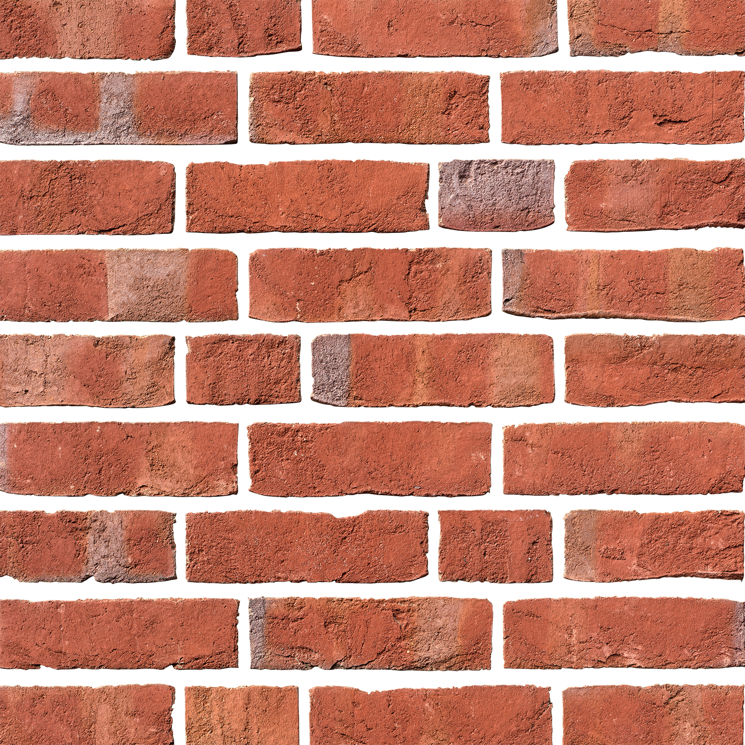 Ziegelwand mit roten DORNUM-Verblendern und grauem Mörtel.