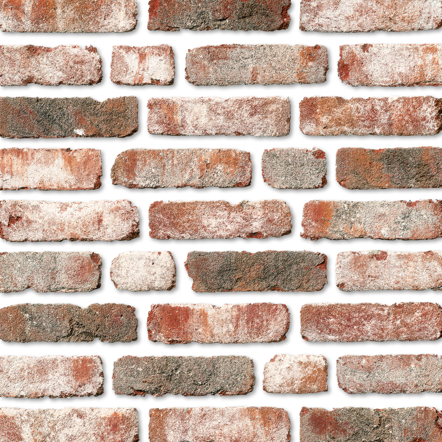 Backsteinmauer mit unregelmäßigen roten und weißen Ziegeln.