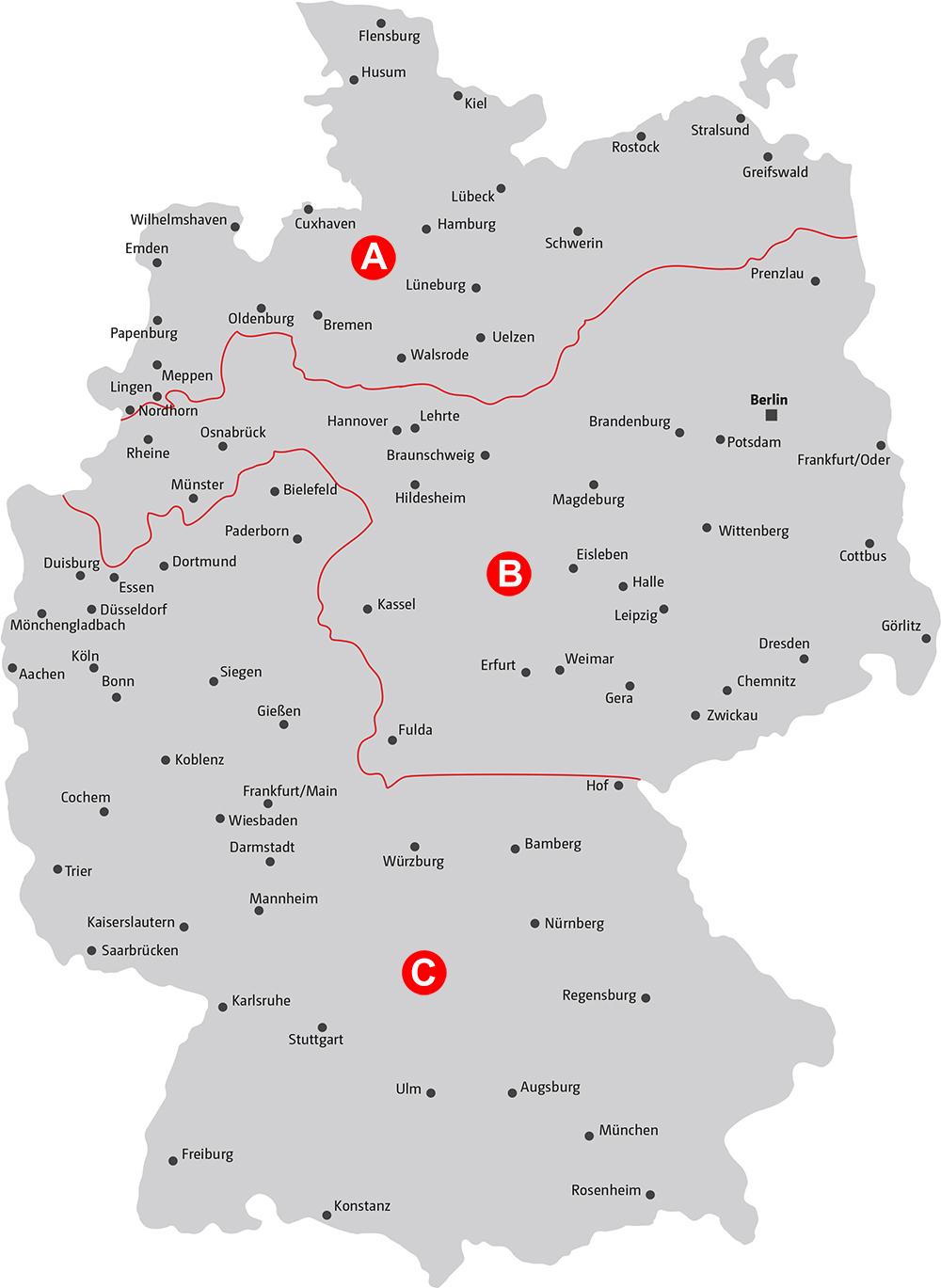 Beratung in den Gebieten Nord, Mitte und Süd