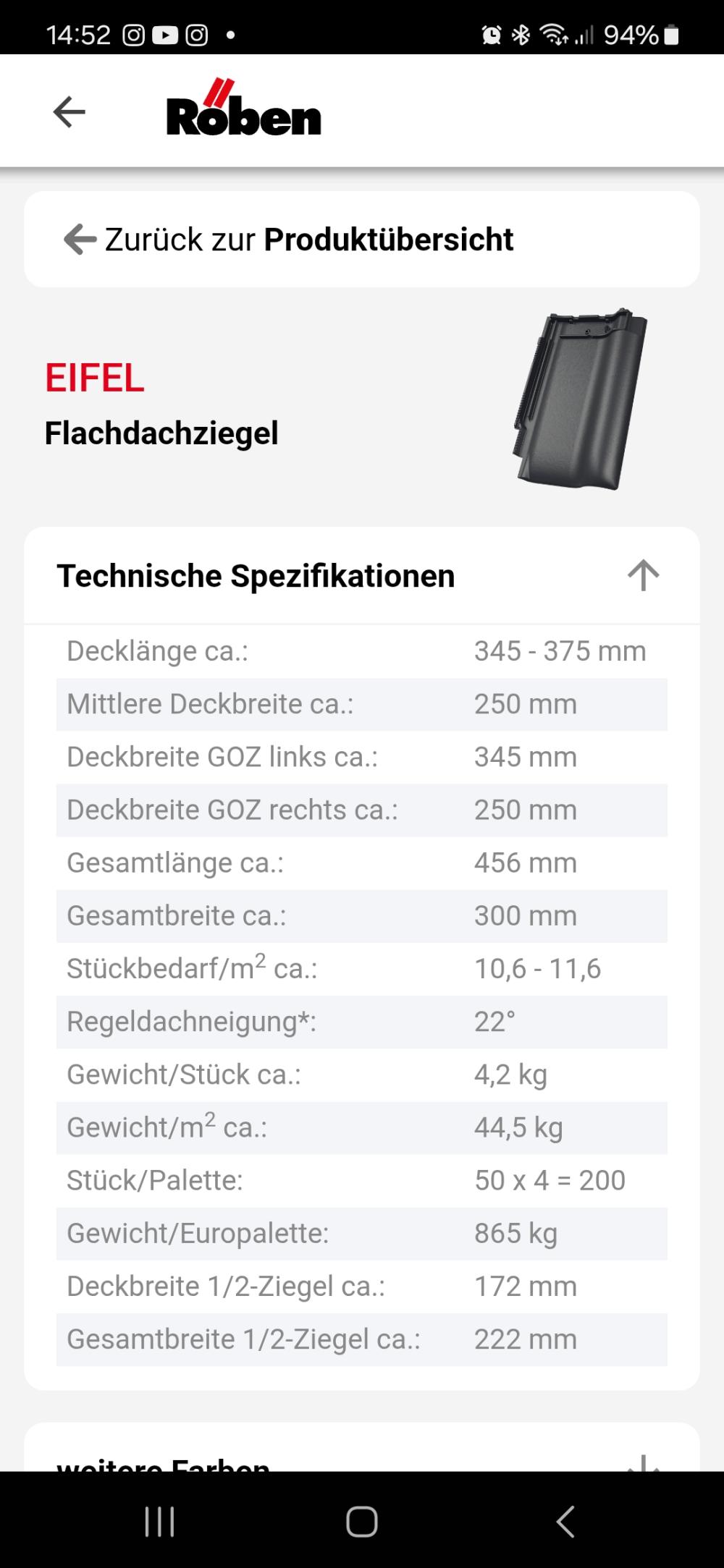 Die Röben Dachziegel-App - technische Daten