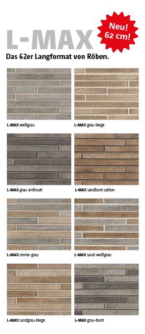 Die neuen Röben L-Max-Riemchen in verschiedenen Farben und Mustern, Grafiken.