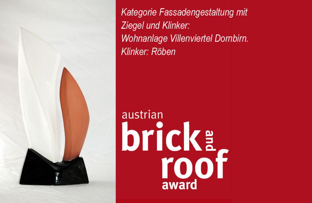 In der Kategorie &bdquo;Fassadengestaltung mit Ziegel und Klinker&ldquo; ging das Projekt &bdquo;Wohnanlage Villenviertel Dornbirn&ldquo; mit Röben Klinkern als Sieger hervor. 