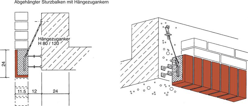 Abgehängter Sturzbalken mit Hängezugankern