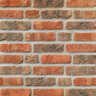 Backsteinmauer mit roten und braunen Ziegeln.