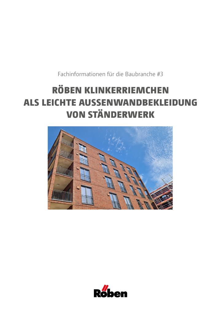 Rotes Backsteingebäude mit blauer Himmel im Hintergrund, Röben-Logo unten.