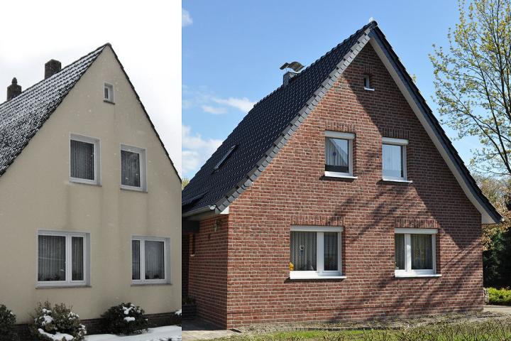 Das ehemalige Putz-Siedlungshaus im neuen Klinker-Gewand: Rund 2.800,- Euro spart die Wärmedämmung der Fassade jährlich.