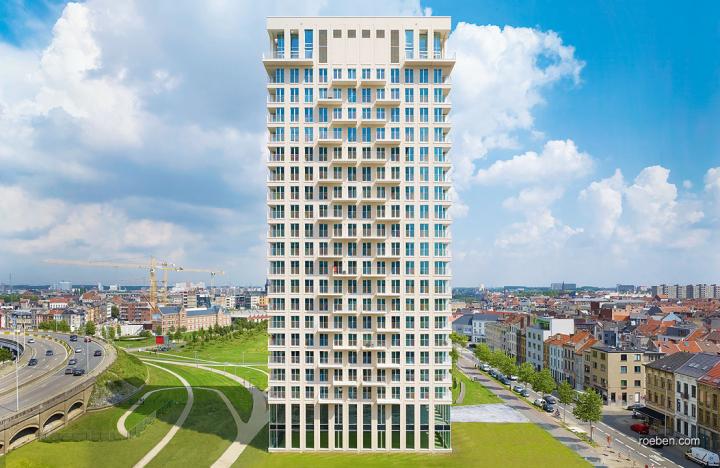 &bdquo;Lichttoren&ldquo; - Wohnhochhaus im belgischen Antwerpen. Röben Klinker OSLO perlweiß | Foto: André Nullens