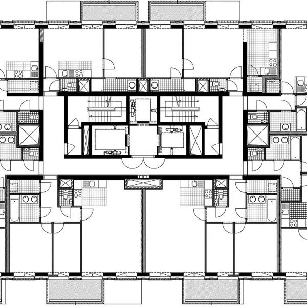 &bdquo;Lichttoren&ldquo; - Geschossgrundriss des Wohnhochhauses im belgischen Antwerpen. Röben Klinker OSLO perlweiß | (c) Bedaux de Brouwer