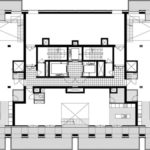 &bdquo;Lichttoren&ldquo; - Penthousegrundriss des Wohnhochhauses im belgischen Antwerpen. Röben Klinker OSLO perlweiß | (c) Bedaux de Brouwer